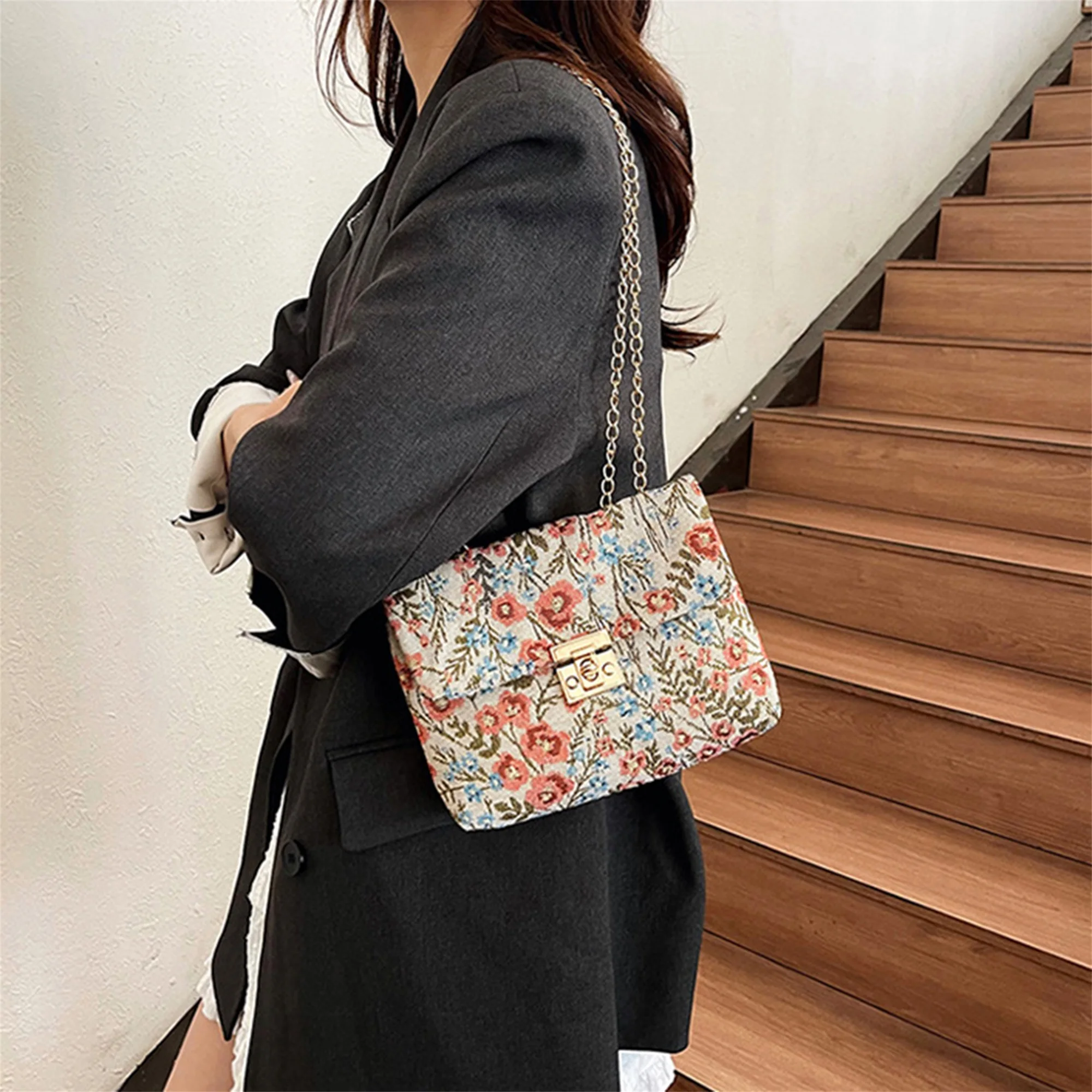 

Bohemian Style Women s Small Crossbody Bag with Colorful Floral Print Lightweight Flap Purse and Long Shoulder Strap