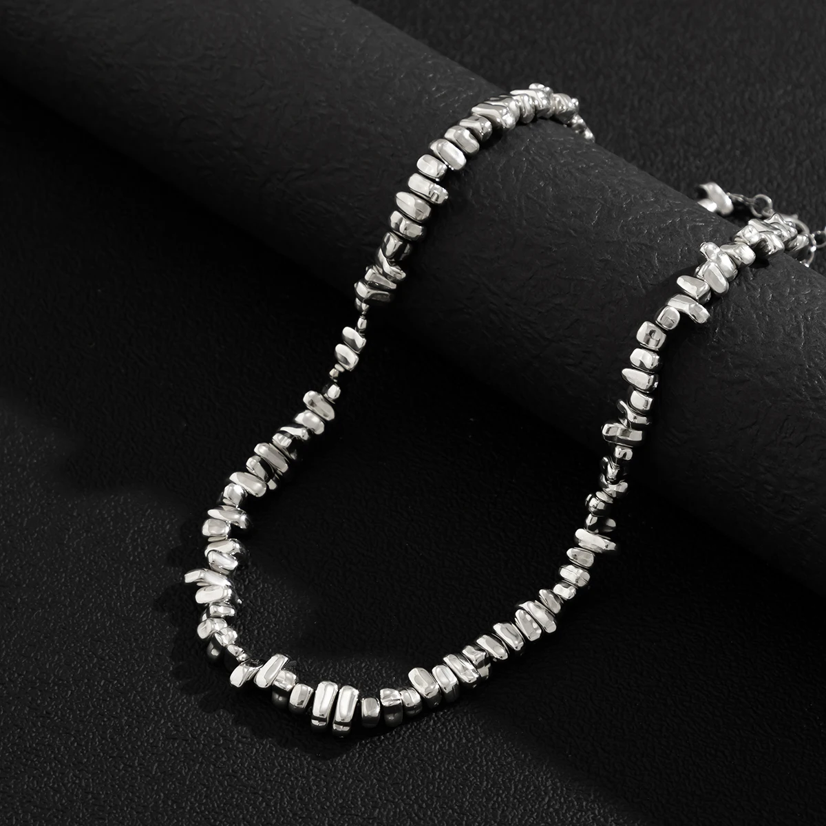 Salircon Gothic Irregular CCB Bead Chain Short Necklace Men\'s Punk Temperament Metal Bead Clavicle Necklace Trend Neck Jewelry