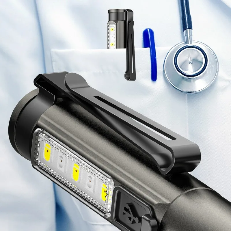 UV Flashlight Protective Portable LED White Yellow Dual Light TYPE C Direct Charging Pen Clip Design DT005