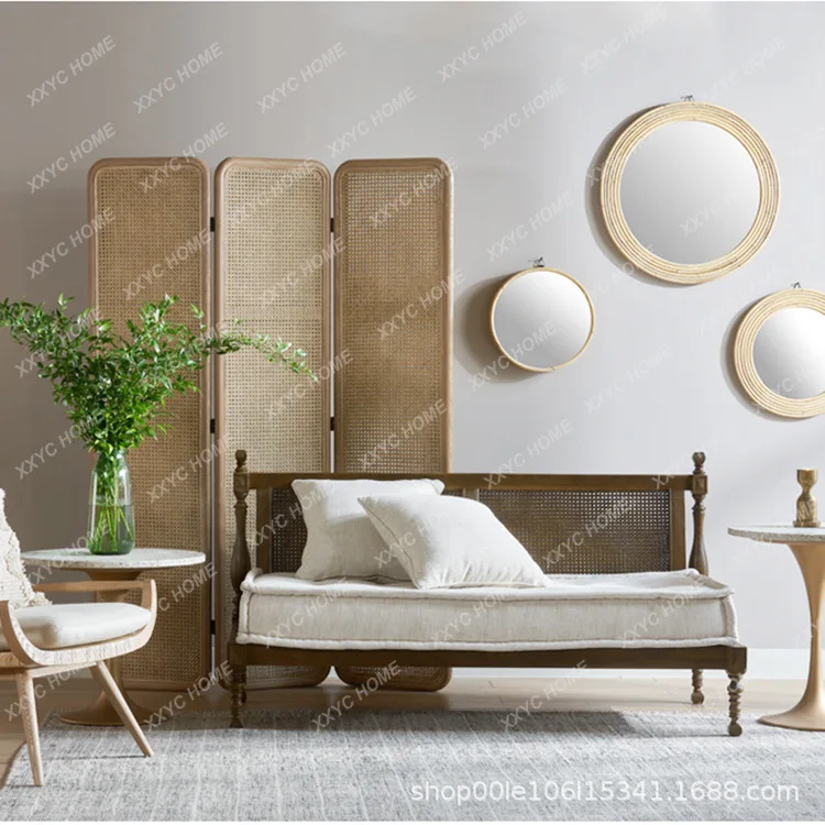 Creative weaving rattan art fabric soft bag single and double three-person living room hotel model room homestay sofa