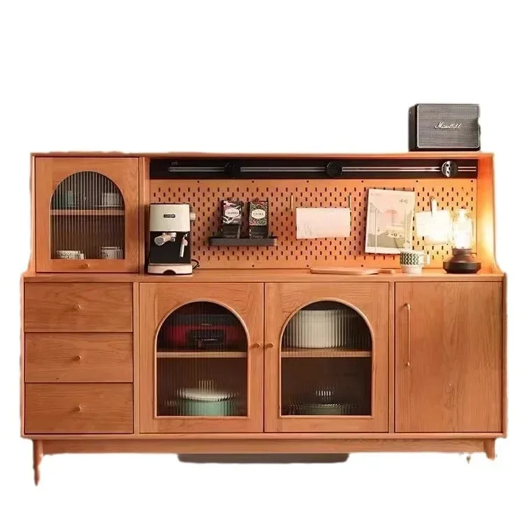 Solid wood dining side cabinet, Japanese-style living room cherry wood tea cabinet, simple integrated entrance cabinet
