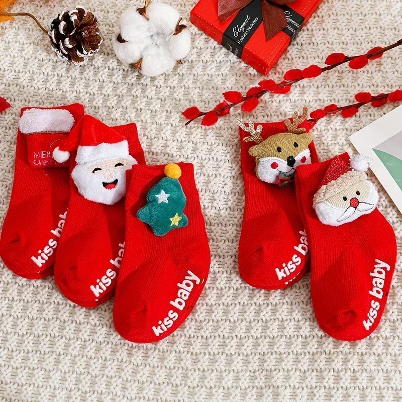 Baby Girl Socks Christmas Winter Thickened Cartoon Baby Non-slip Floor Shoes Christmas Socks Child Toddlers Red Floor Baby Sock