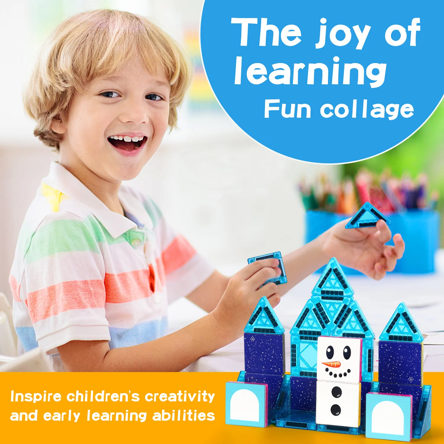 Mini blocos de construção magnéticos brinquedo telhas magnéticas para aprender no inverno estilo boneco de neve - presente de Natal e Ano Novo