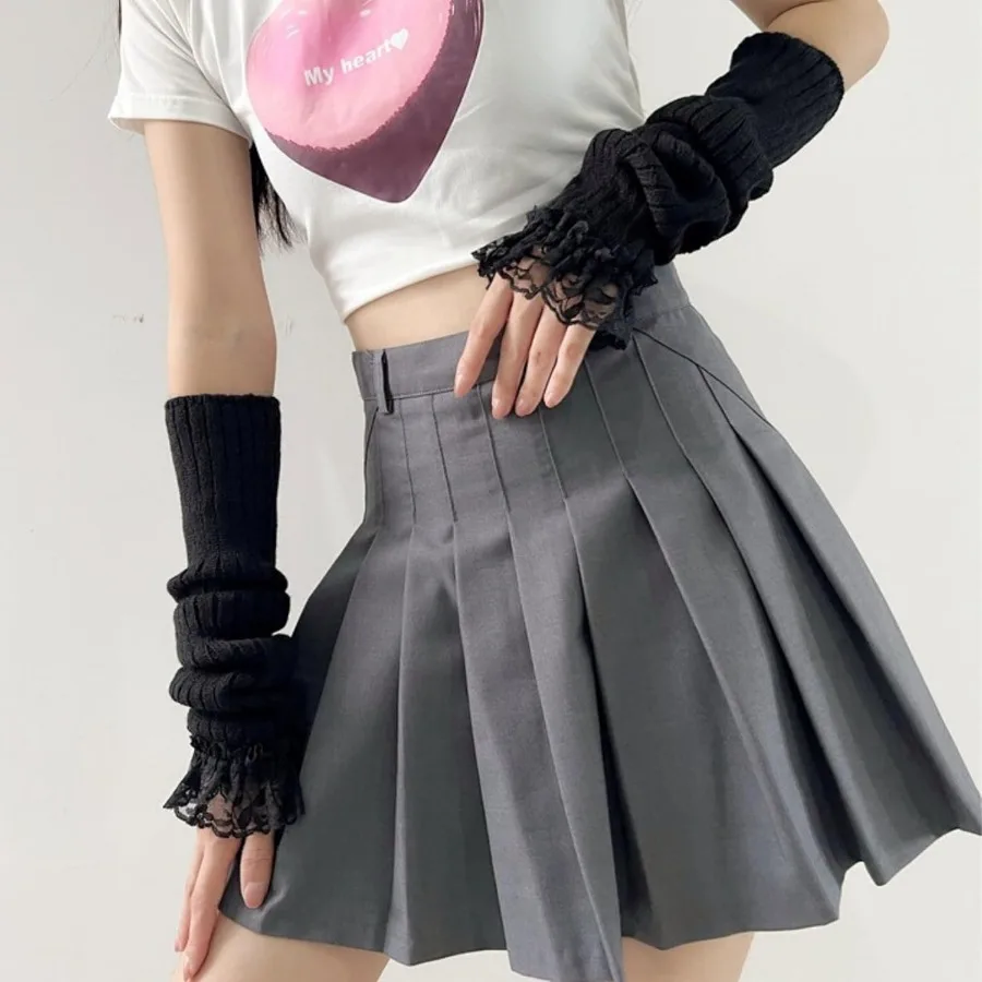 Cute Y2K Arm Warmers Kawaii Knitted Wrist Warmers Long Japanese Harajuku Goth Fingerless Sleeve for Women Girls - Perfect for F