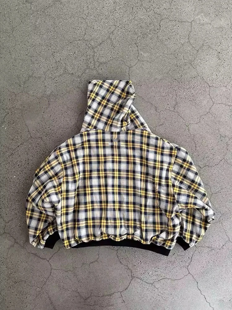 Winterliche Casual-Kapuzenpullover mit Karomuster für Damen, Y2K-Stil, doppelseitig tragbar, modisches, lockeres Sweatshirt mit Kapuze, trendige Damenjacke. – Detail 7