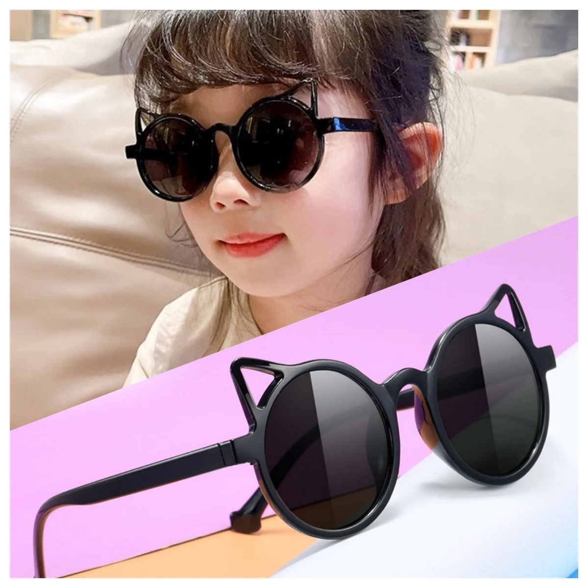 

Cute Kitten Ear Cartoon Sunglasses Outdoor Sun Protection Children Sunglasses Classic Kids Eyewear Girls Boys Sunshade Mirror