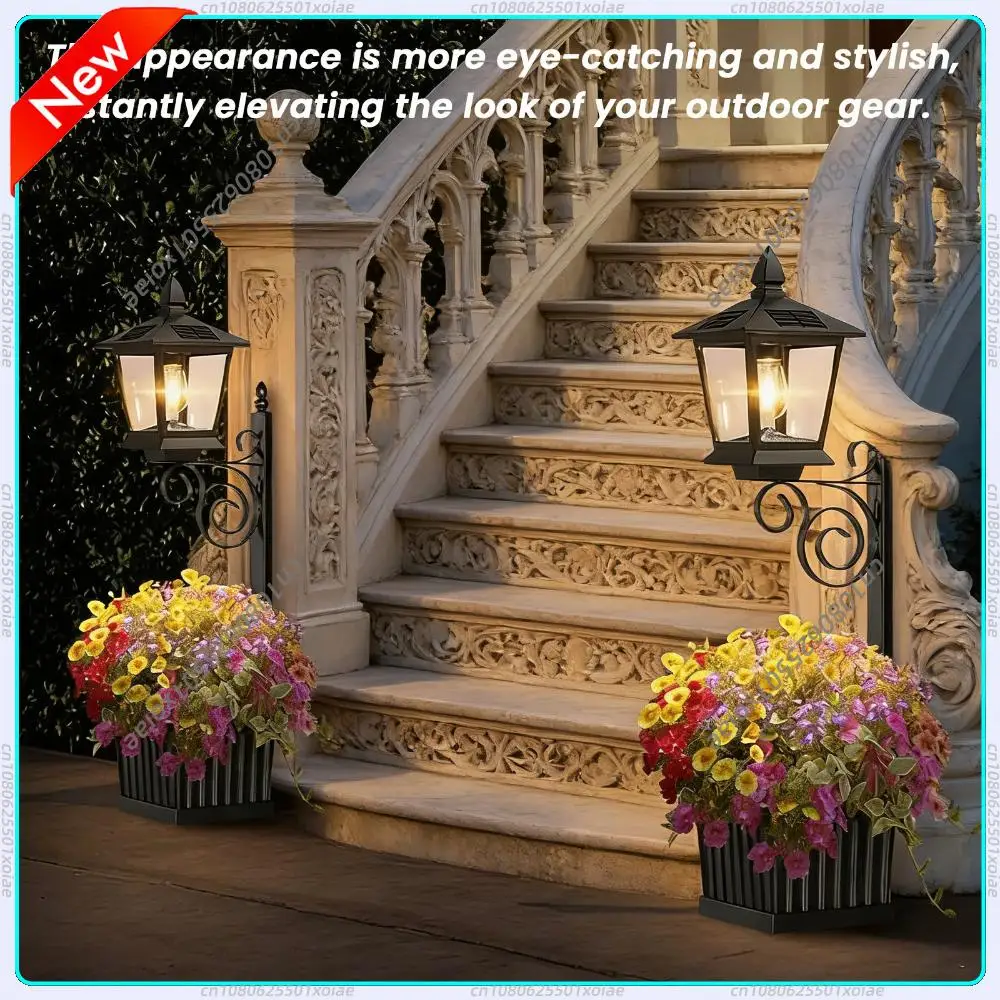 2 In 1 Solar Flower Pot Light Waterproof Outdoor Planter Lamp Wall Mounted Floor Light for Garden Patio Porch Warm White