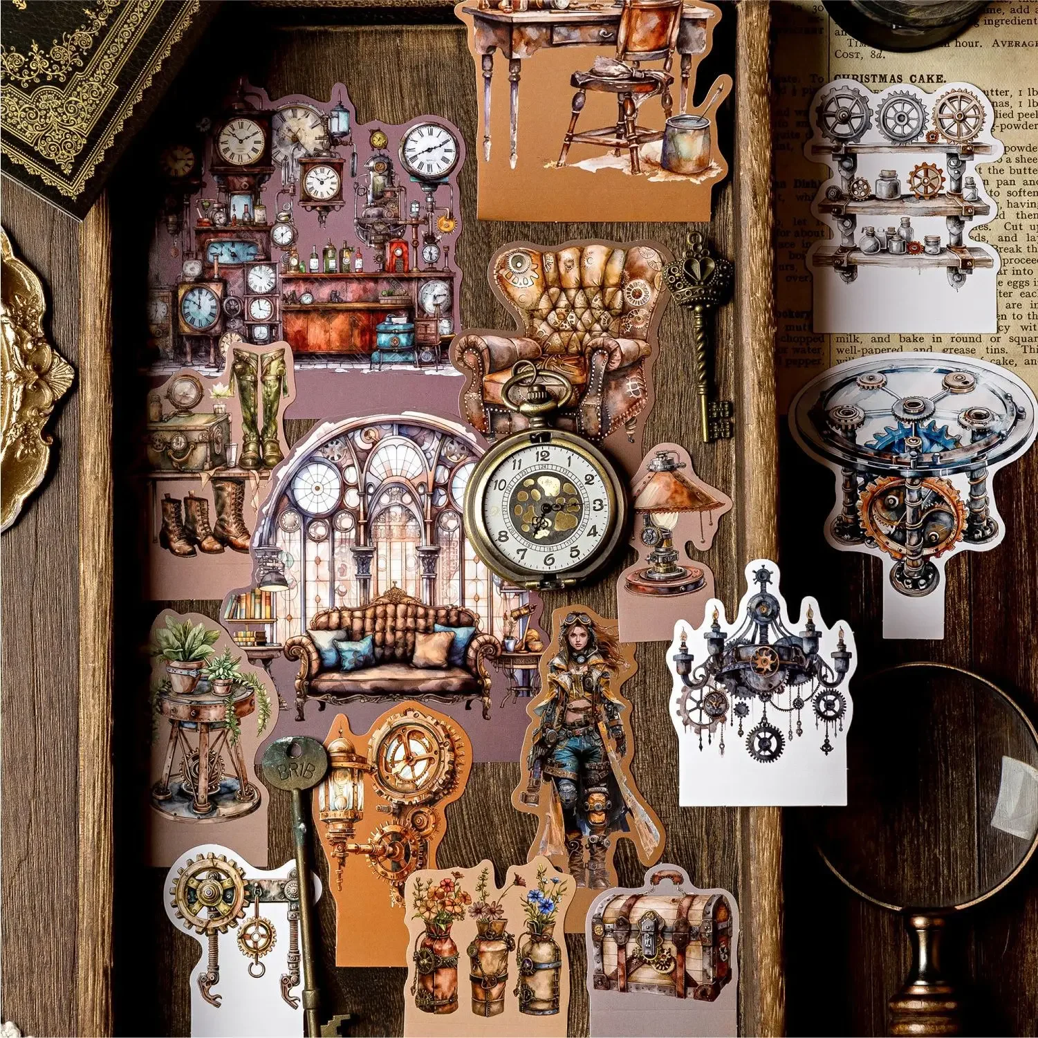 15Pcs Fingertip Bookstore Series Decorative Sticker Retro Library Collage Scrapbooking Label Diy Diary Journal Planner