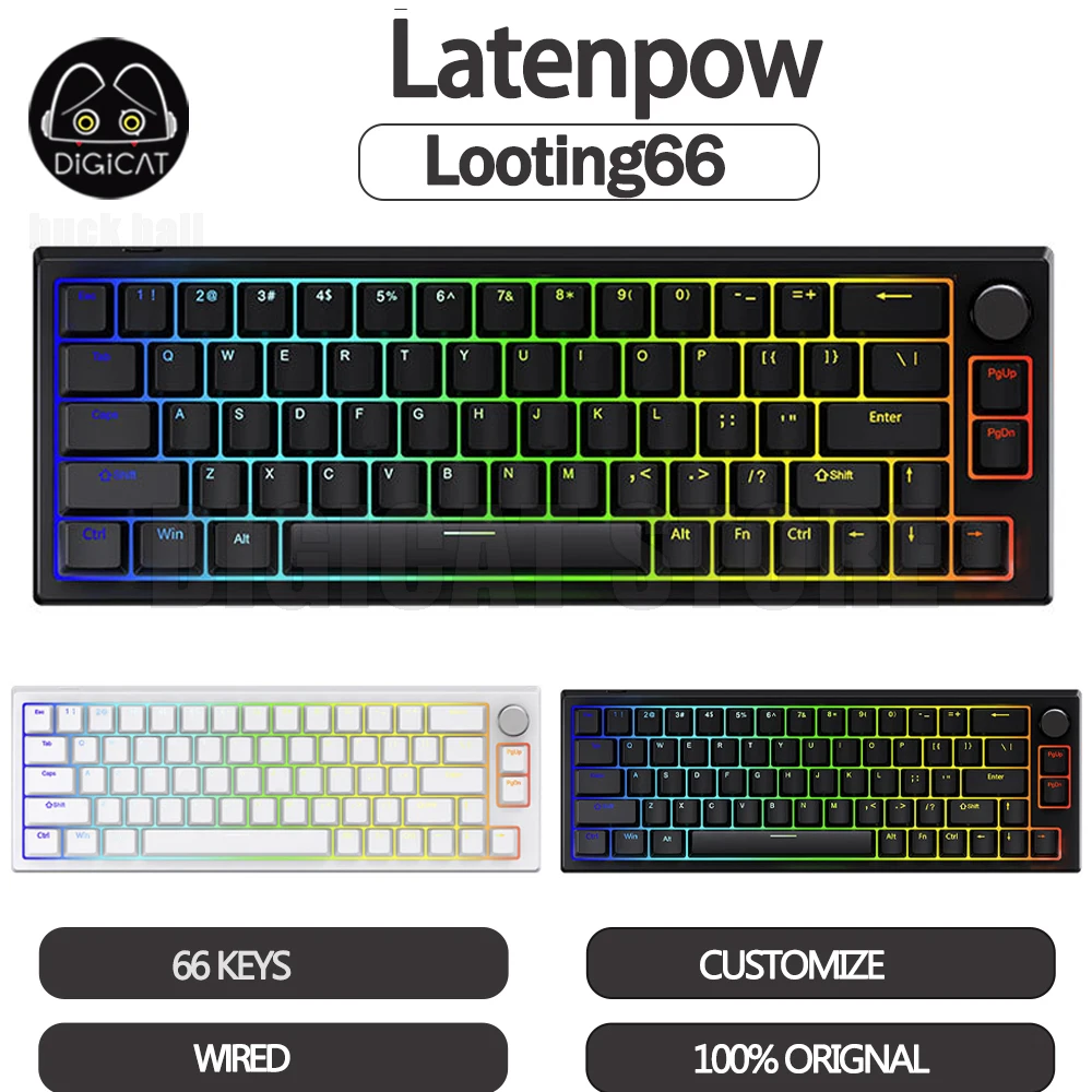 

Latenpow Looting66 Magnetic Switch Keyboard With Multifunctional Knob RGB Looting75 Wired Gamer Keyboard PBT Customized Keyboard