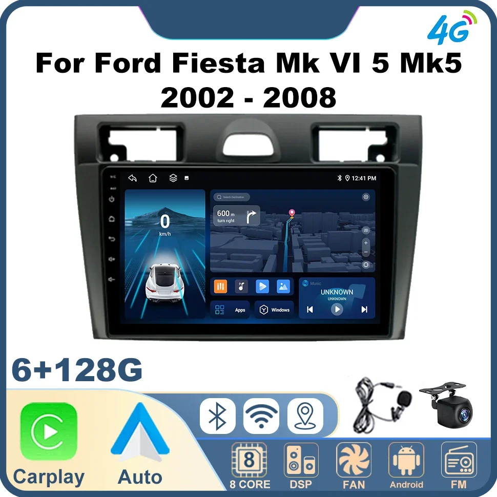 8core 2Din Car Radio for Ford Fiesta Mk VI 5 Mk5 2002 - 2008 Multimedia GPS Navigation 4G WIFI FM BT Player Stereo Android Auto