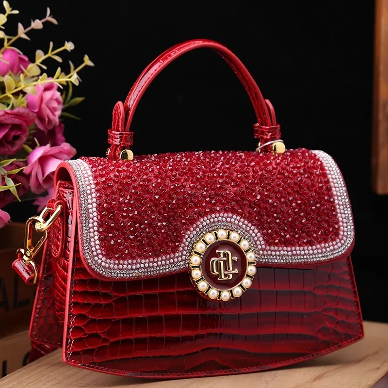 

2025 Luxury Brand Designer Women Alligator Pattern Handbags Trendy Shoulder Bag High-end Diamond Studded Tote Bags Crossbody Bag