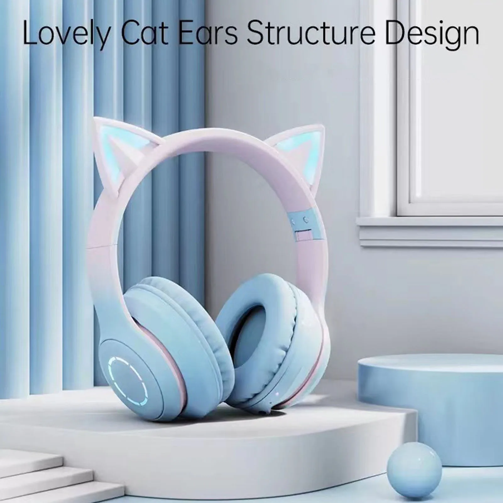 

Bluetooth Headphones Cat Ear Bluetooth Headphones ABS Fast Charging Detachable Microphone with 3.5mm Cable for Game Playing