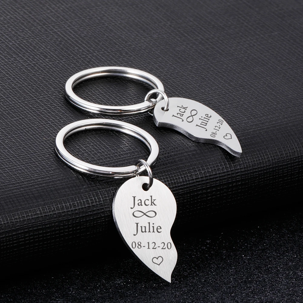 Paired Heart Couple Keychain Personalized Lover Name Special Date Keyring Gift Girlfriend Boyfriend Anniversary Present Souvenir