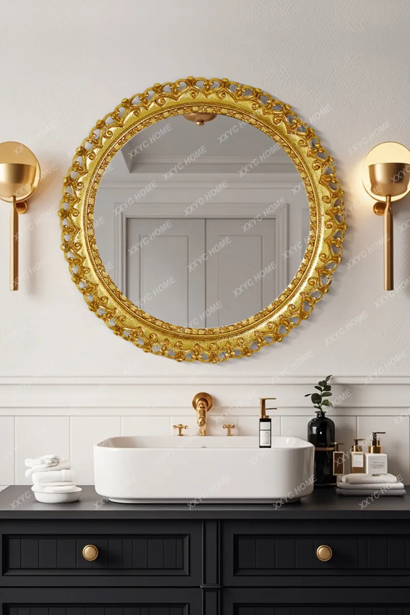 LS retro gold round decorative mirror home living room art light luxury dressing mirror