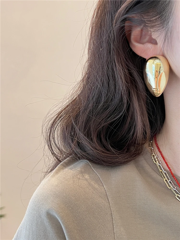 Brass Shinny Big Mask Beads Stud Earrings Women Jewelry Punk Party T Show Gown Runway Trendy  Korean Japan Israel  Style INS