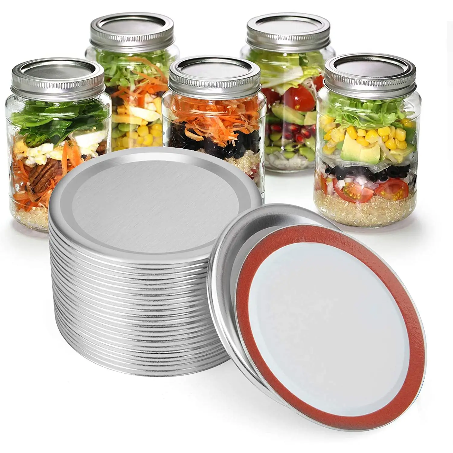 24 PCS Jar Lids, Regular Mouth Canning Lids Reusable Split-Type Leak Proof Canning Lids with Silicone Seals Rings &LICG