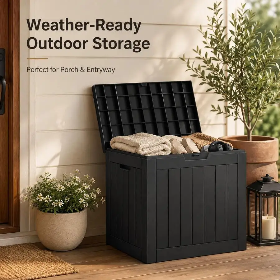 31 Gallon Waterproof UV Resistant Resin Outdoor Storage Box For Porch And Entryway