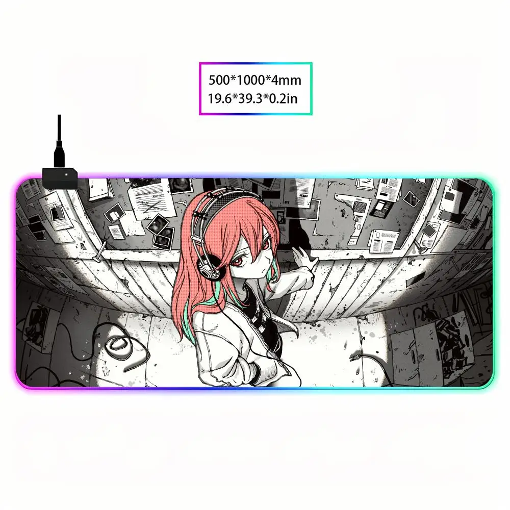 Anime girl wearing headphones Mouse Pad Animation Games Beautiful RGB Gaming Mouse Pad HD Gamer Large LED Light PC Computer pad