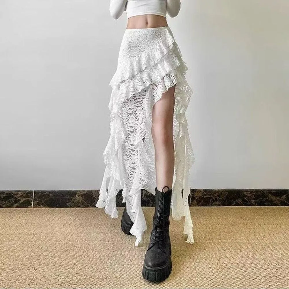

Women's Half Skirt A - line Irregular Maxi Dress Fashion Split - hem Sexy Lace Design Mini Skirt Summer Ruffled Skirts Women's
