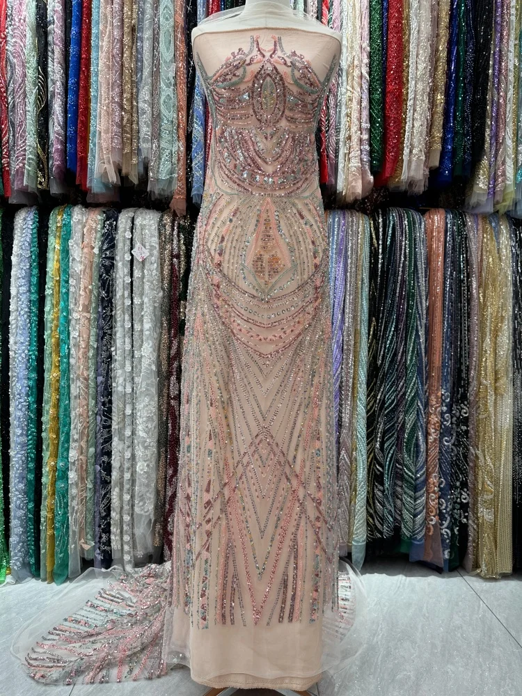 

High Quality African Sequins Lace Fabric for Sewing Wedding Dresses Party Gowns Nigerian French Groom Mesh Beads Fabric