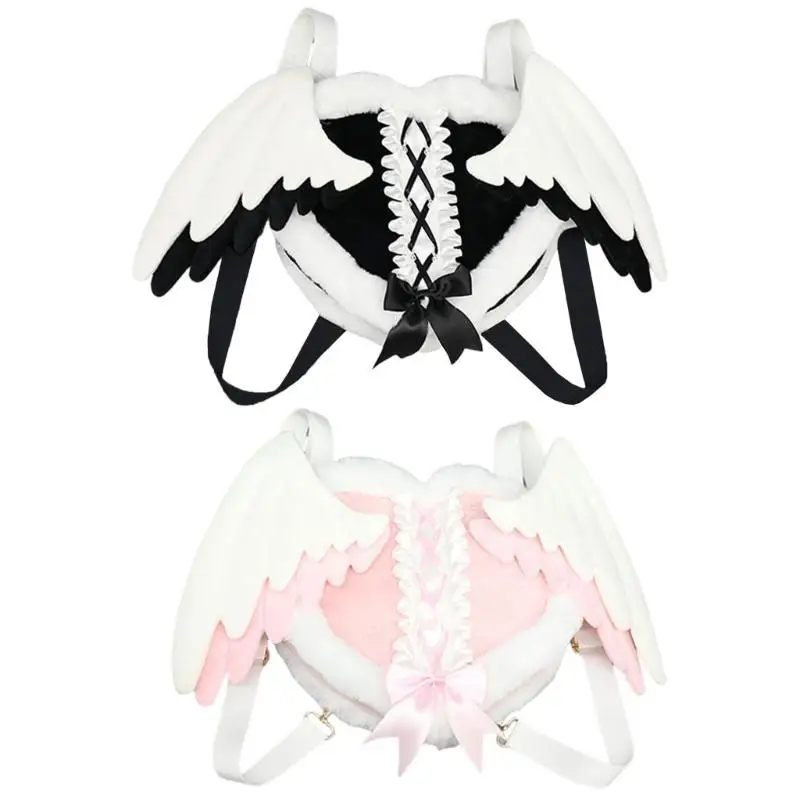 Mochila con forma corazón felpa Anime 652F, bolso con ángel para evento Formal informal, bolso hombro para