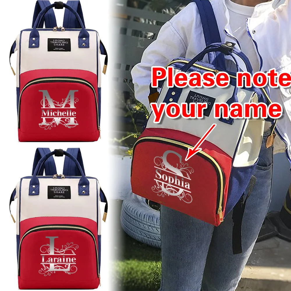 شخصية مخصصة اسم حقيبة الأمومة سجادة لتغيير الحفاض مريحة سعة كبيرة في الهواء الطلق حمل منتجات الرضع حقيبة الظهر الأم