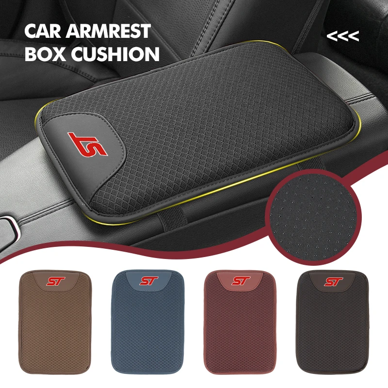 Car Central Armrest Ice Silk Pad Arm Rest Seat Box Cushion Cover For Ford ST Racing RS S Mustang Kuga Fiesta Fusion Mondeo Edge