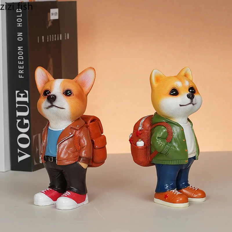Corgi/Shiba Inu Resin Ornament Cartoon Animal Statue Creative Sculpture Desktop Art Decoration Home Decoration Ornaments