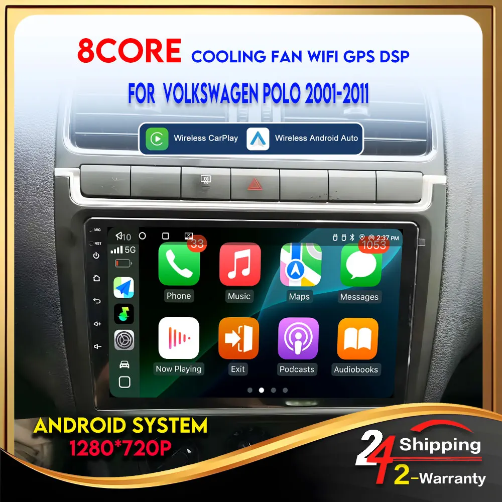 2Din Android For Volkswagen VW POLO 5 2008-2017 Carplay Android Auto Wireless Multimedia Stereo Video Car Play 8Core 4G WIFI