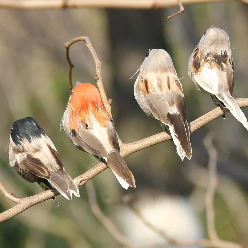 4pcs Foam Feather Simulation Bird Lifelike Sparrow Garden Simulation Decoration Robin Home Outdoor Garden Ornaments