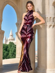 Romagic Off Shoulder O Neck Evening Party Dresses Elegant Sleeveless Sequin Cocktail Prom Women Dress Summer Graduation Gown