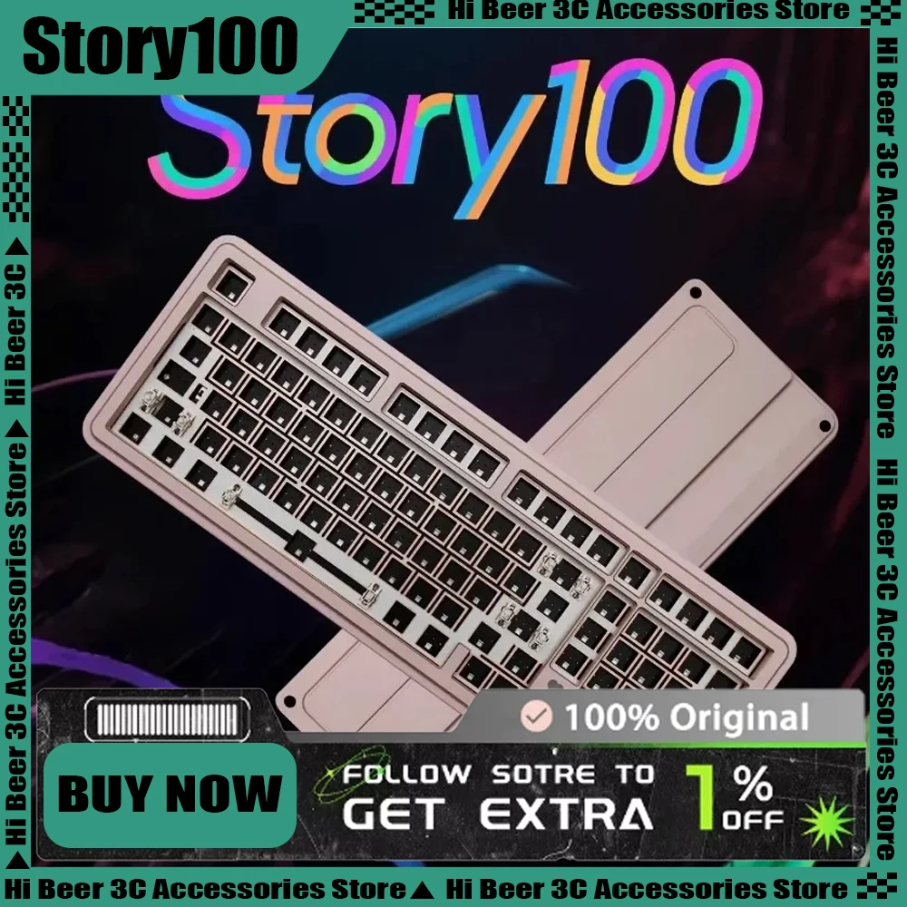 

Story100 Wireless Mechanical Keyboard Kit Aluminum Bluetooth Custom Hot-swappable RGB Gaming Keyboards Accessories Ergonomics
