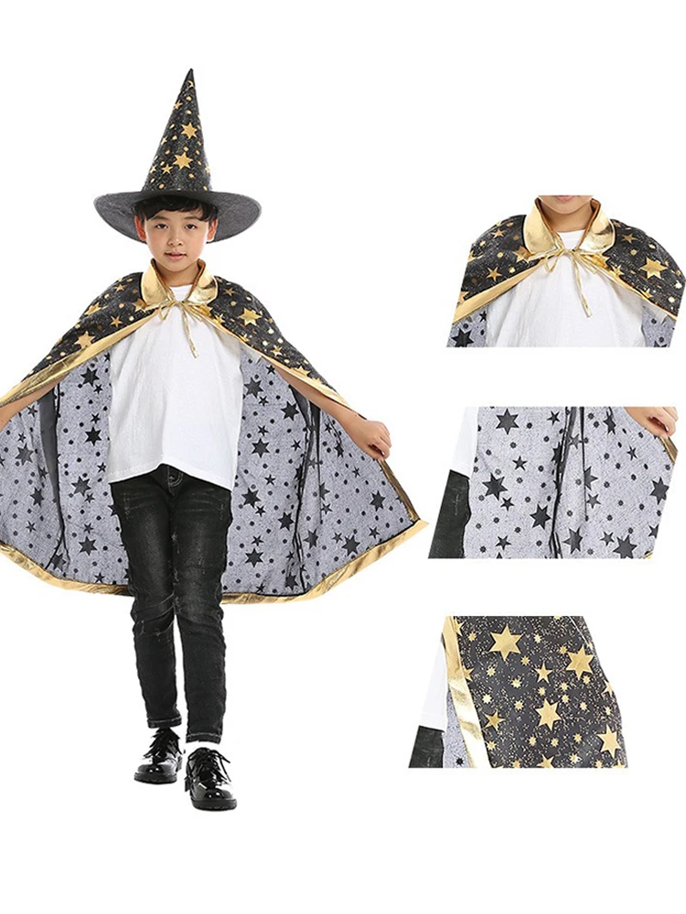 Children's Halloween Show Witch Demon Costumes Kid's Cloak Five-Star Cloak Magician's Cloak Makeup Ball Stage Costumes