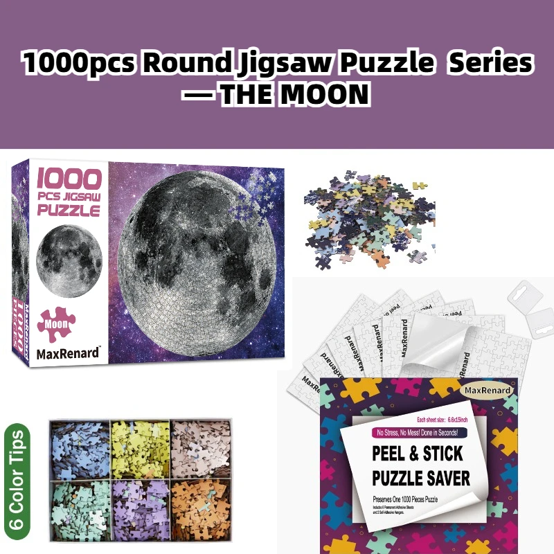 1000 Pieces Jigsaw Puzzle Set Complete Framing Display Art round the Moon Famous Painting 26.75x19.25 Inch with Back Stickers