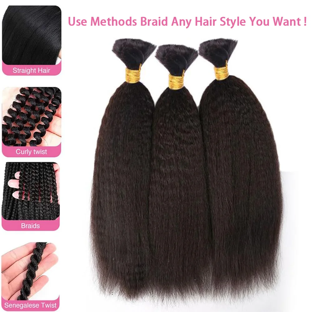 Human Hair Bulk For Braiding Kinky Straight Extension 26 Inch For Woman Bulk Braiding Hair 100% Human Hair No Weft Natural Color