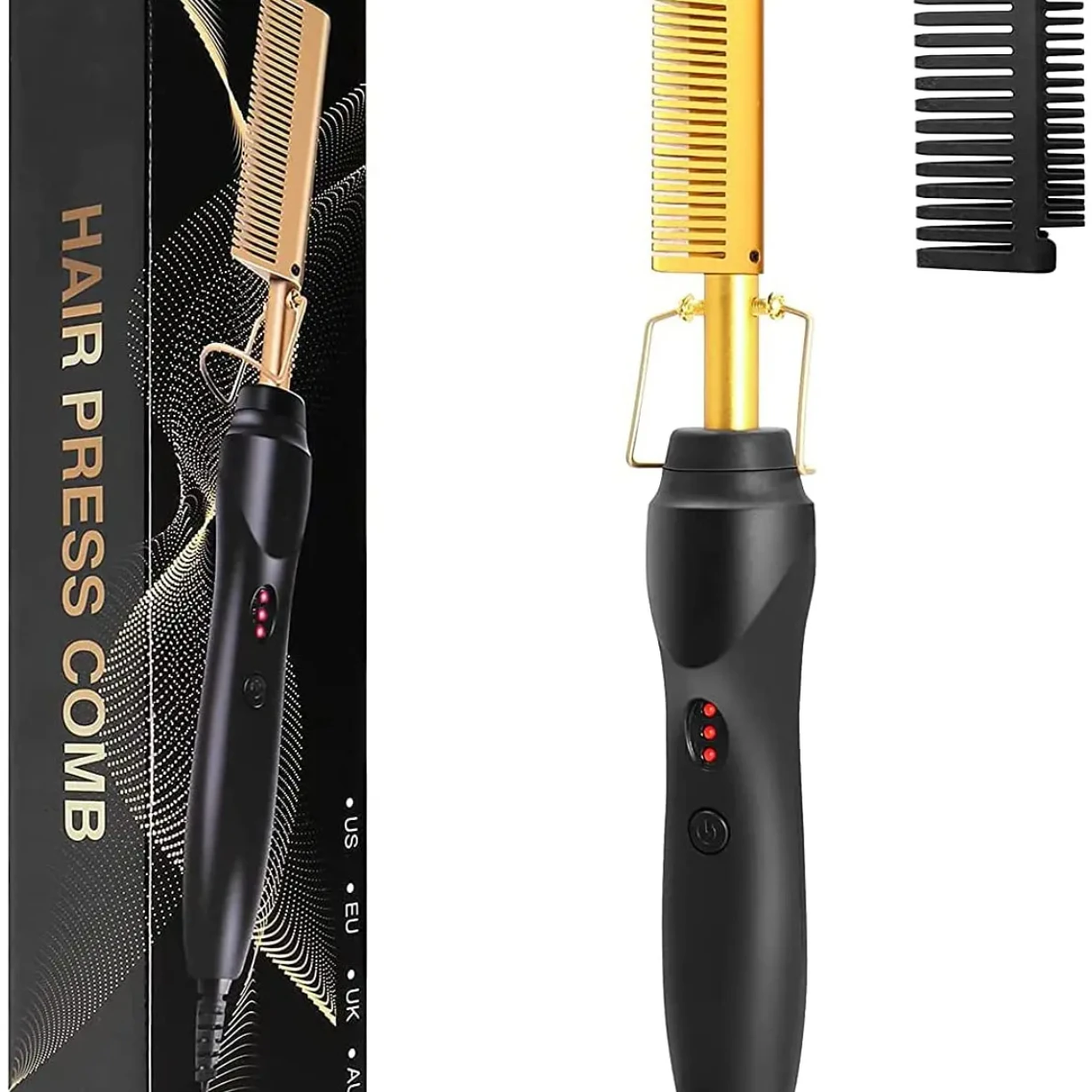 2 in1 Hot Comb Hair Straightener Electric Heating Comb Fast Heating Portable Travel Anti-Scald Beard Straightener Press Comb