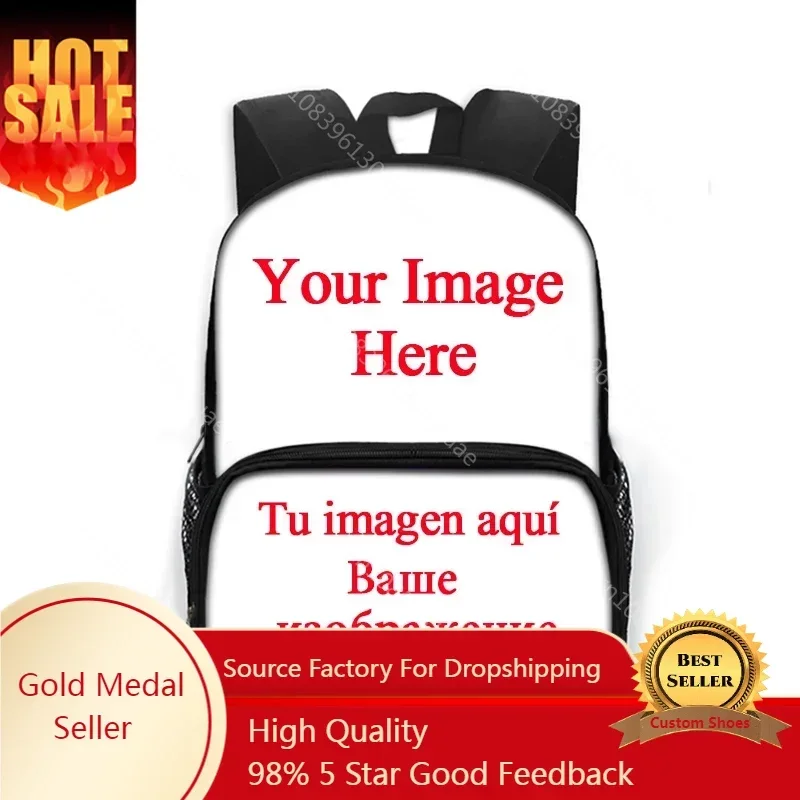 

13 Inch Custom Your Image Logo Name Schoolbag Boys Girls Multi-pocket Travel Bag Kids kindergarten Backpacks Book Bag Gift