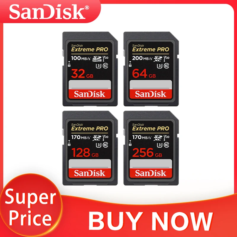 100 % Original Sandisk SD-Karte Extreme Pro Speicherkarte 32 GB 64 GB 128 GB 256 GB V30 High Speed Class 10 U3 SD-Karte für Kamera