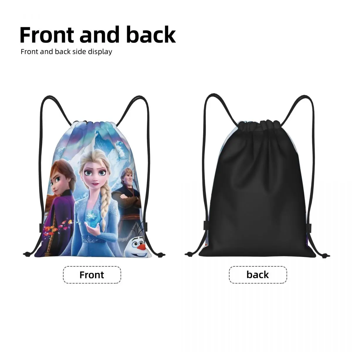 Custom Frozen Princess Elsa Anna Olaf Drawstring Backpack Women Men Sport Gym Sackpack Foldable Cartoon Anime Training Bag Sack