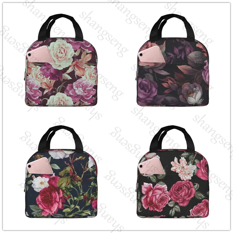 

Сумка для обеда Изоляционная сумка для бенто Алюминиевая фольга Сумка для риса Пакет для еды Пакет со льдом Студенческая сумка для обеда Bento Роза акварельный цветок
