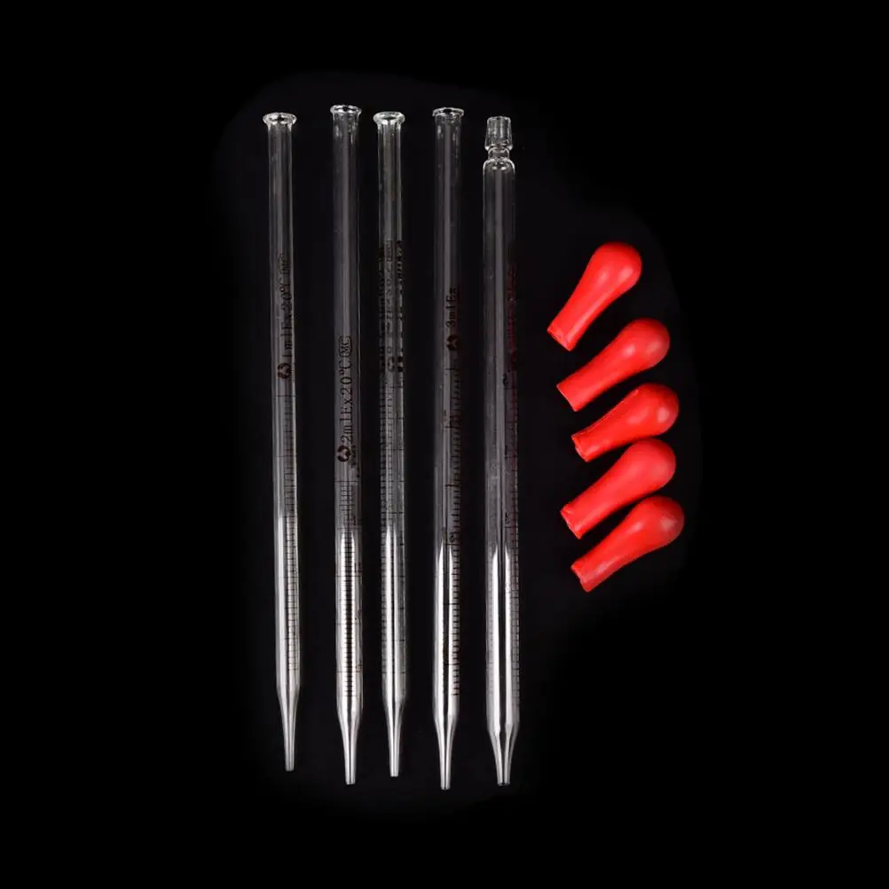 1pc Glass Graduated Pipette Rubber Bulb Lab School Experiment Dropper Dispensin 0.5ml 1ml 2ml 3ml 5ml Tools