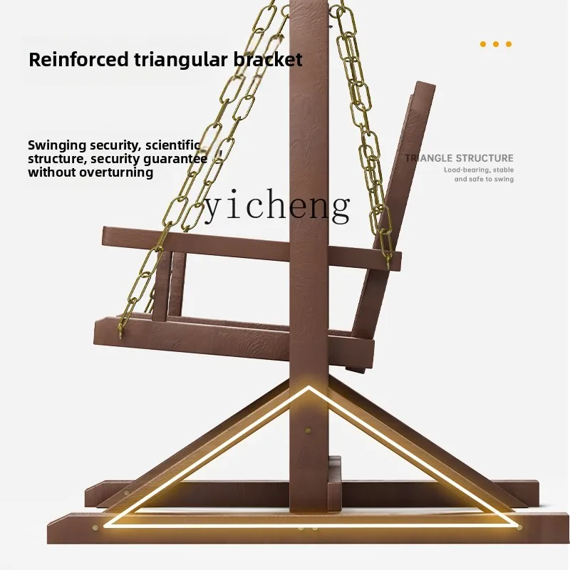 JJ  Swing Chair Outdoor Courtyard Garden Balcony Outdoor Rainproof Antiseptic Wood Single Rocking Chair Internet celebrity