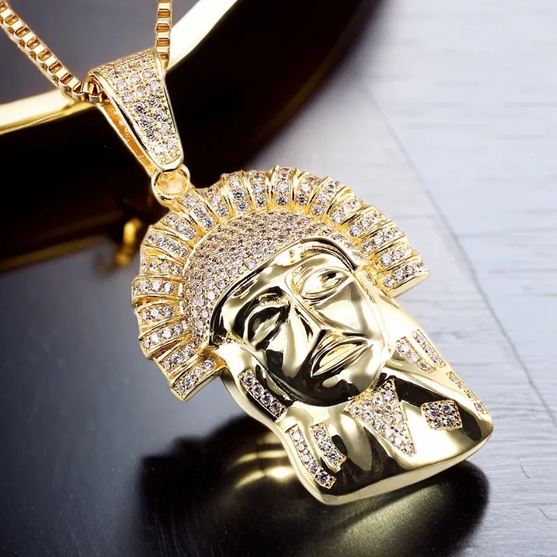 VANANXIN Iced Out Egypt Charm Necklace Pharaoh Men Pendants Cubic Zirconia Hip Hop Style Women Jewelry
