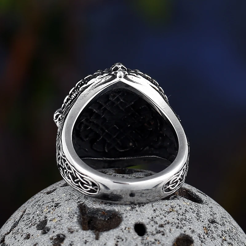 Dropshipping Stainless Steel Viking Compass Runic Statement Rings With Skull Punk Men Vintage Viking  Men Rings Jewelry