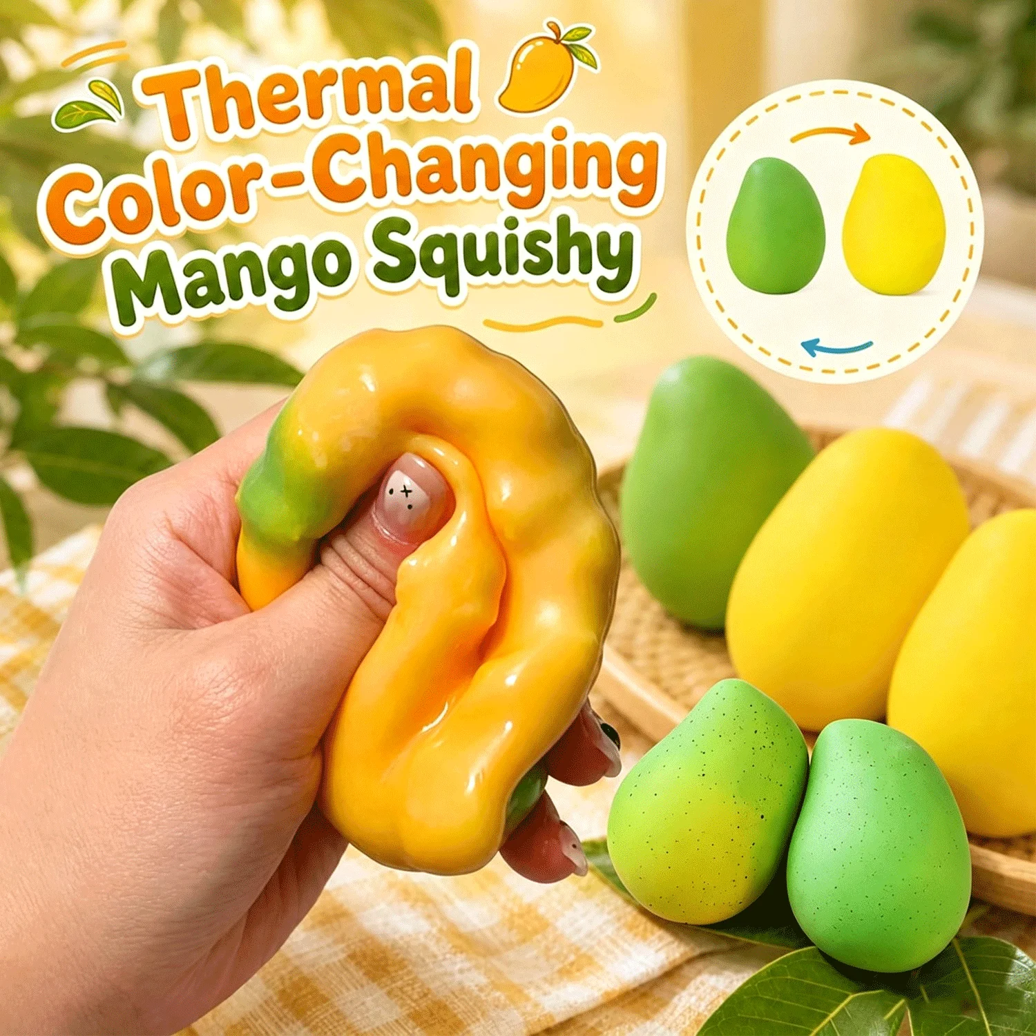 Crunchy Color Changing Mango Squishy Fidget Toy Soft ASMR Sensory Squeeze Ball Anti-Anxiety Stress Relief Fidget Toy for Adults