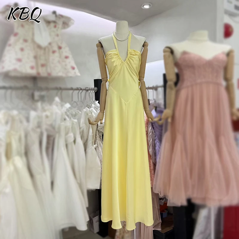 

KBQ French Style Elegant Slimming Dresses For Women Square Collar Sleeveless High Waist Summer Sexy Dress Female Fashion Style