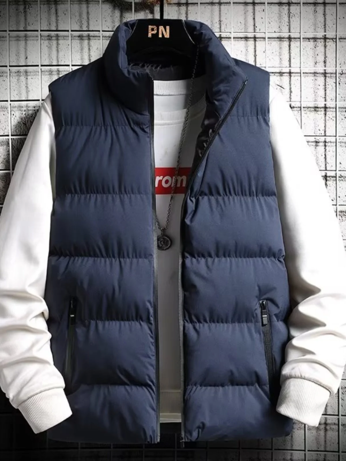 Men's down Vest Thickened Casual Style Stand Collar Jacket Autumn Winter New Fashion Youth Active Fit Zipper Pocket Daily Wear