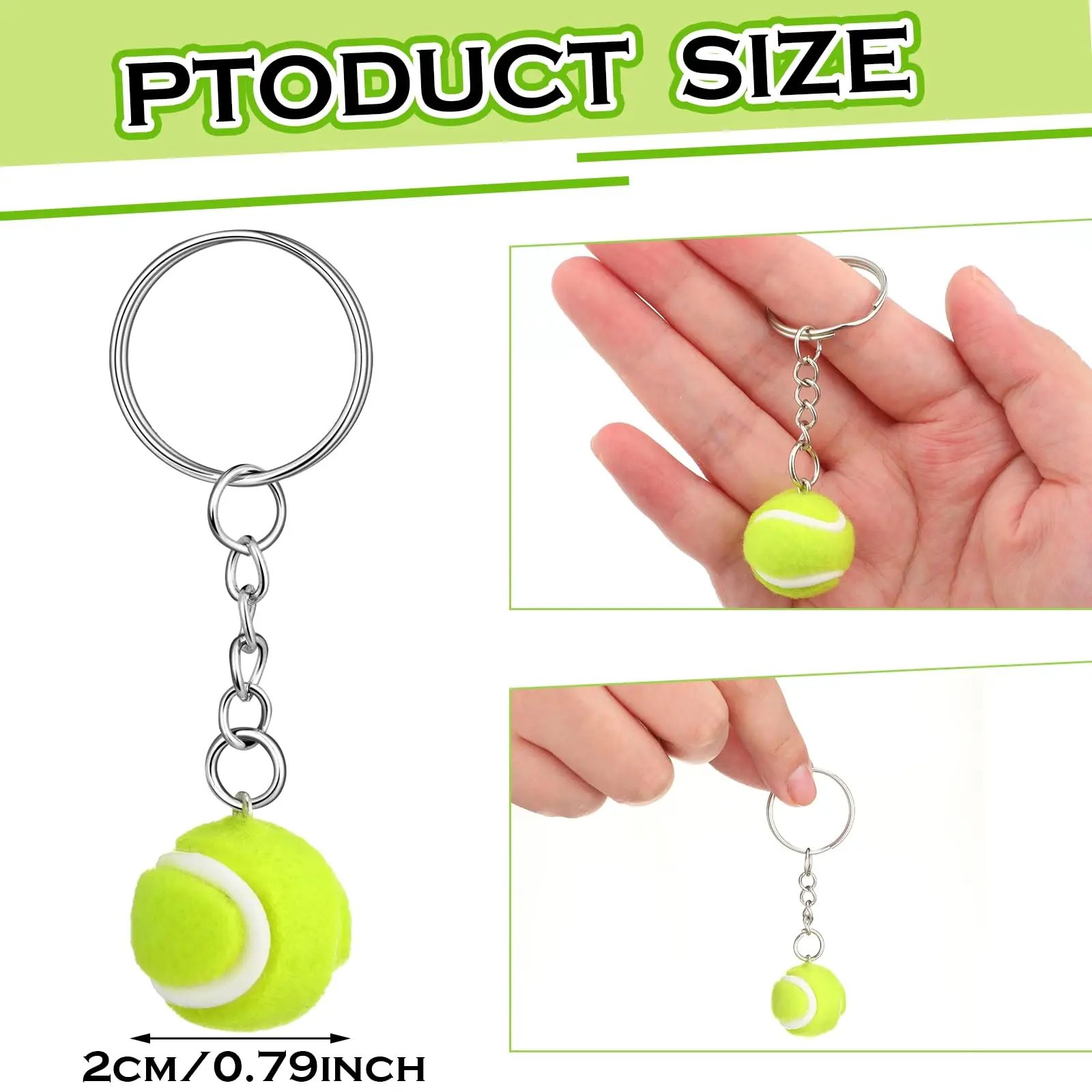 10Pcs Green Tennis Keychain Tennis Match Gifts Backpack Keychain Hawaiian Party Favors Gifts Mini Tennis Ball Keychains