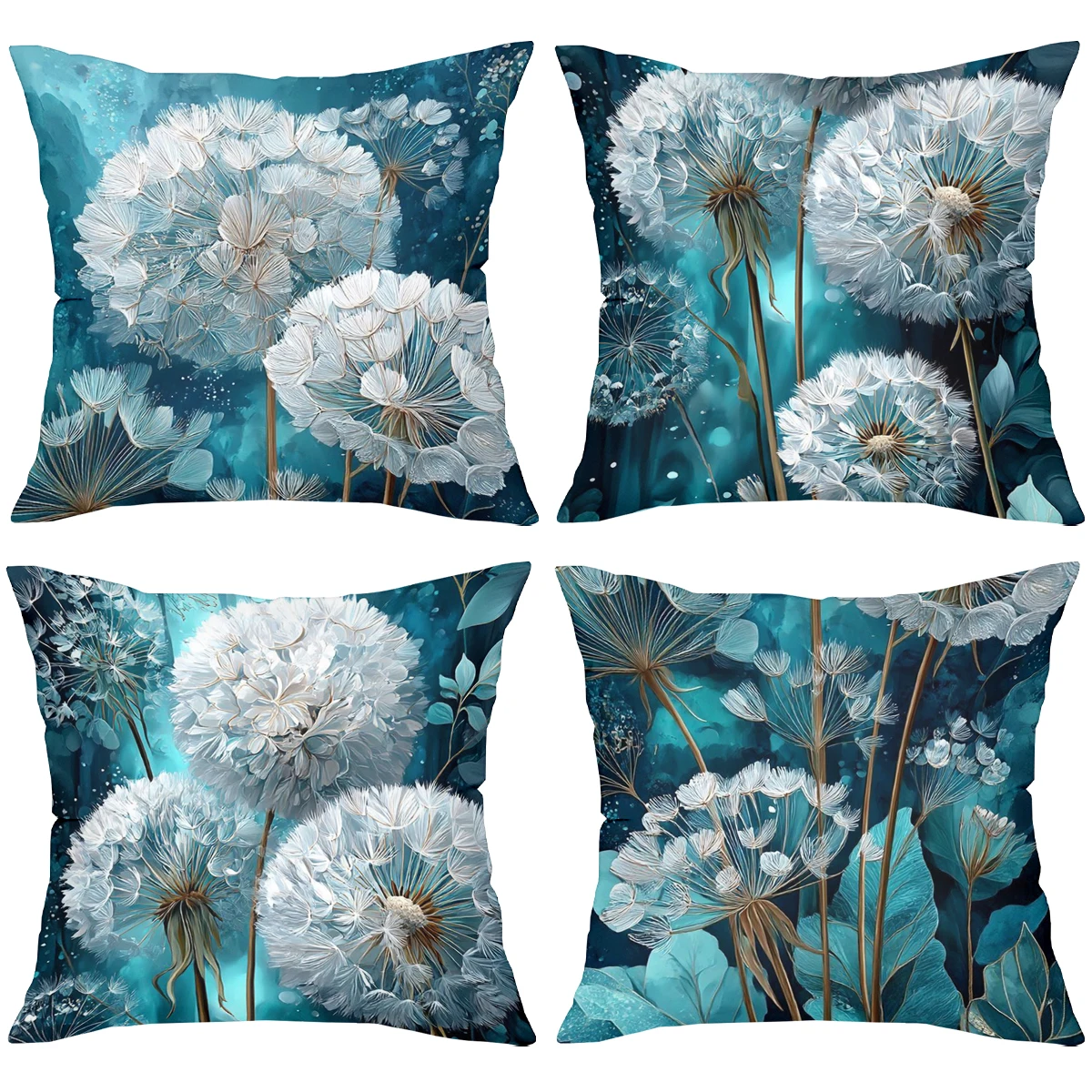 Pillow Case Personalized Pillow Cases Embroidered Blue Dandelion Patterned Cushion Covers For Home Decor Polyester pillowcase,