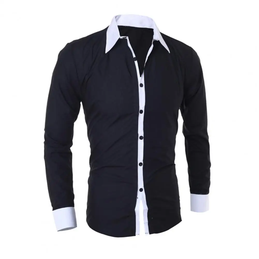 Men Formal Shirt Men's Slim Fit Button Cardigan Formal Shirt for Business Daily Wear Turn-down Collar Long Sleeves Mid Length